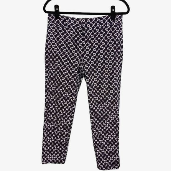 CROWN & IVY Petite Womens Navy Blue White 8P Polka Dot Ankle Dress Pants Stretch - Picture 1 of 11